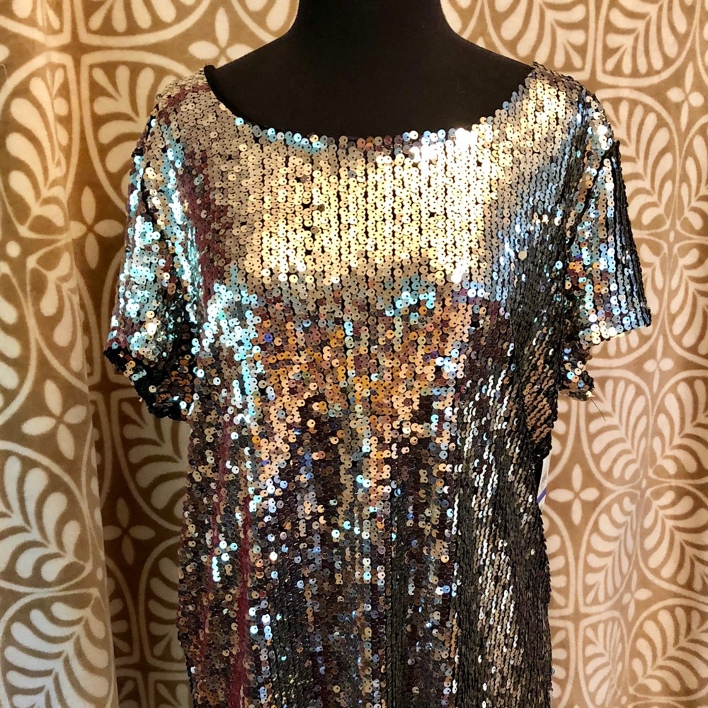 NWT INC International Concepts Silver Sequin Top